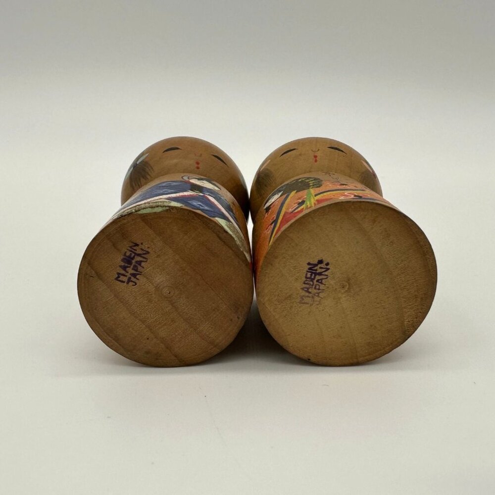 Vintage Kokeshi Dolls Japanese Hand Painted Wood Nodder Bobble Head Figurines - Picture 6 of 10